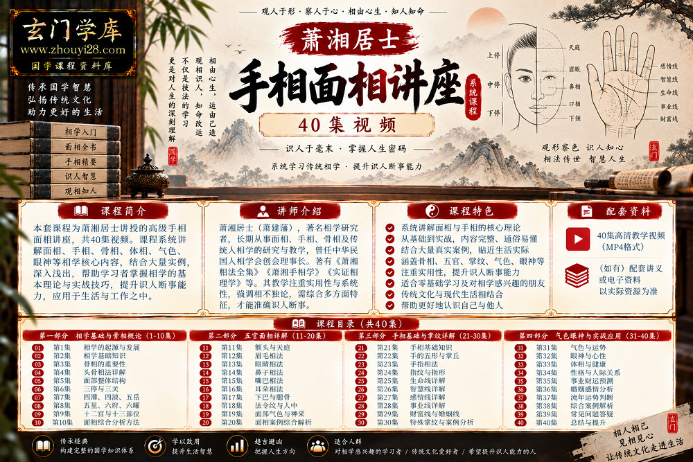 图片[1]-萧湘居士《高级手相面相讲座》系统课程｜骨相五官·手纹掌丘·流年气色·识人实战 40集视频-玄门学库