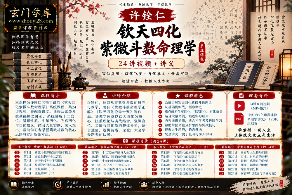 图片[1]-许铨仁《钦天四化紫微斗数命理学》系统课程｜宫位星曜·生年四化·飞宫自化·财官论断 24讲视频+讲义-玄门学库