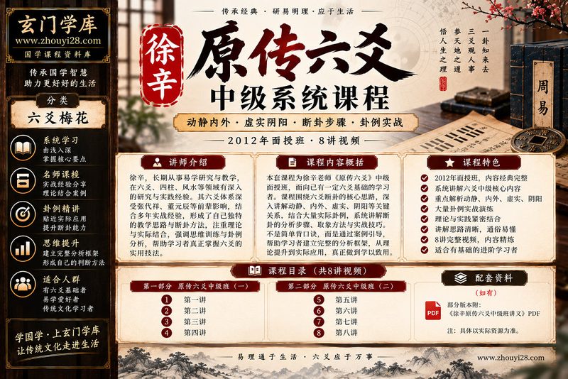 徐辛《原传六爻》中级系统课程｜动静内外·虚实阴阳·断卦步骤·卦例实战 8讲视频-玄门学库