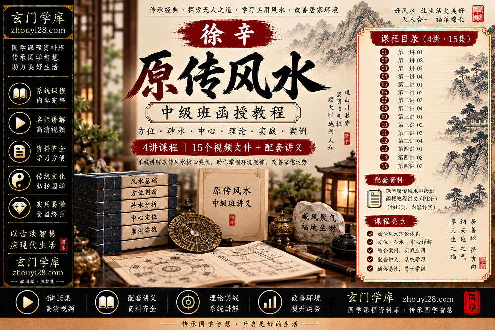 图片[1]-徐辛原传风水中级系统课程｜方位·砂水·中心·实战研习 4讲视频+讲义-玄门学库