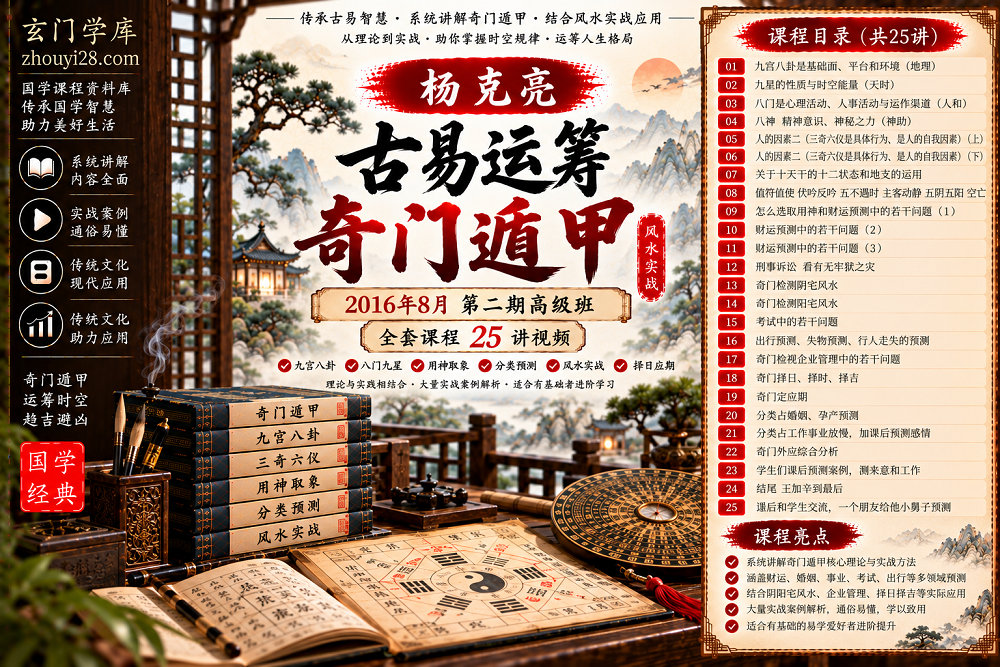 图片[1]-杨克亮《古易运筹·奇门遁甲风水实战》第二期高级班｜九宫九星·八门八神·用神财运·阴阳宅·择日应期 25讲-玄门学库
