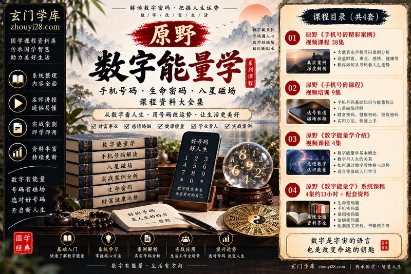 原野数字能量学课程合集｜手机号码·生命密码·八星磁场·财富健康·精彩案例·配套资料-玄门学库