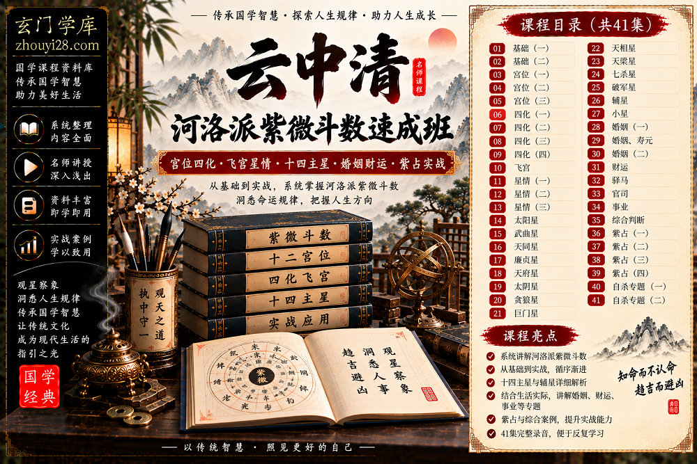 图片[1]-云中清《河洛派紫微斗数速成班》｜宫位四化·飞宫星情·十四主星·婚姻财运·紫占实战 41集录音-玄门学库