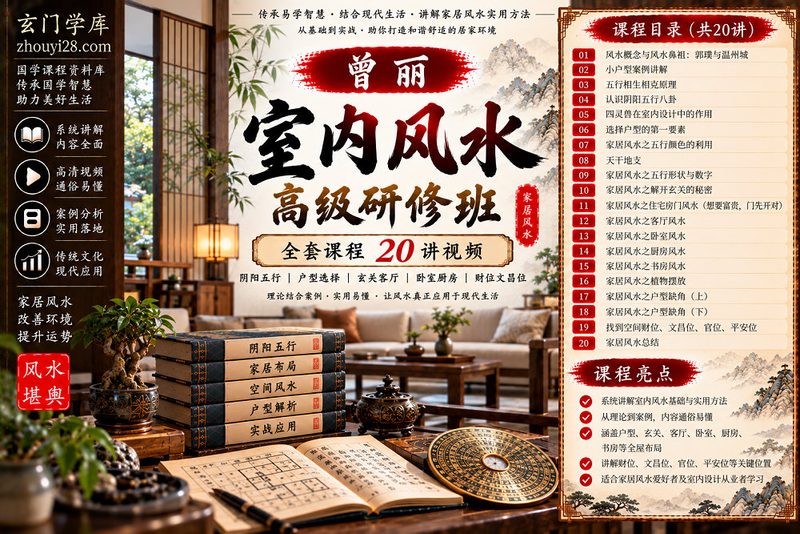 曾丽室内风水高级研修班｜五行八卦·户型布局·家居空间·财位文昌位实战 20讲-玄门学库