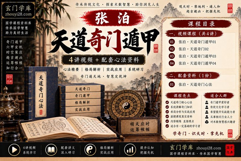 张泊天道奇门遁甲系统课程｜心法·格局·实战研习 4讲视频+讲义-玄门学库