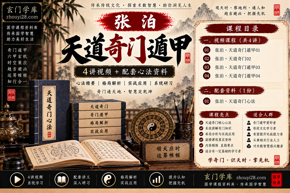 图片[1]-张泊天道奇门遁甲系统课程｜心法·格局·实战研习 4讲视频+讲义-玄门学库
