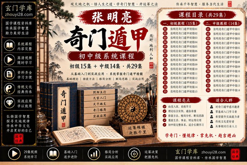 张明亮奇门遁甲初中级系统课程｜基础入门·格局应用·实战进阶 29集视频-玄门学库