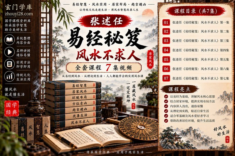 张述任《易经秘笈·风水不求人》全套课程|居家风水·环境布局·方位吉凶·实用风水 7集视频-玄门学库