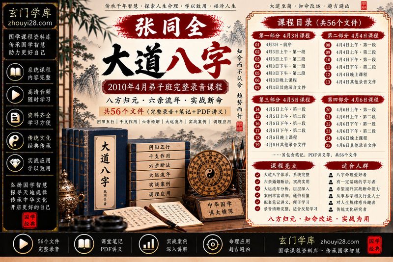 张同全大道八字弟子班|八方归元·六亲流年·实战断命 完整录音+笔记讲义-玄门学库