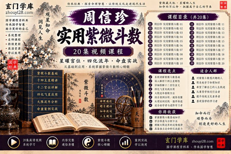 周信珍实用紫微斗数系统课程|命盘基础·星曜宫位·大限流年 20集视频-玄门学库