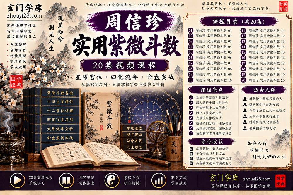 图片[1]-周信珍实用紫微斗数系统课程｜命盘基础·星曜宫位·大限流年 20集视频-玄门学库