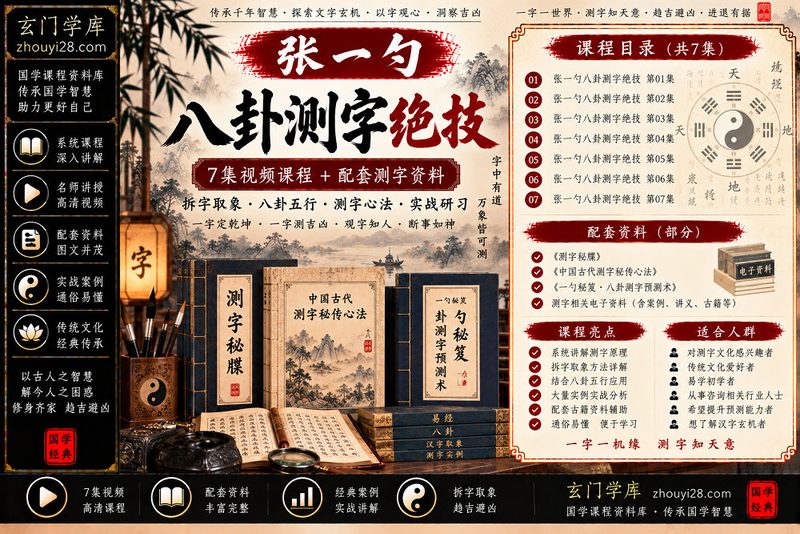 张一勺八卦测字绝技系统课程|拆字取象·测字心法·实战研习 7集视频+资料-玄门学库