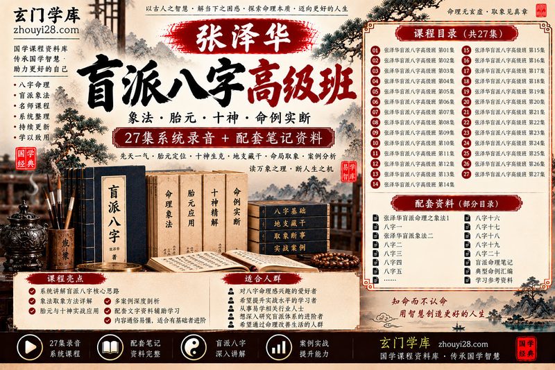 张泽华盲派八字高级班｜象法·胎元·十神·命例实断 27集录音-玄门学库