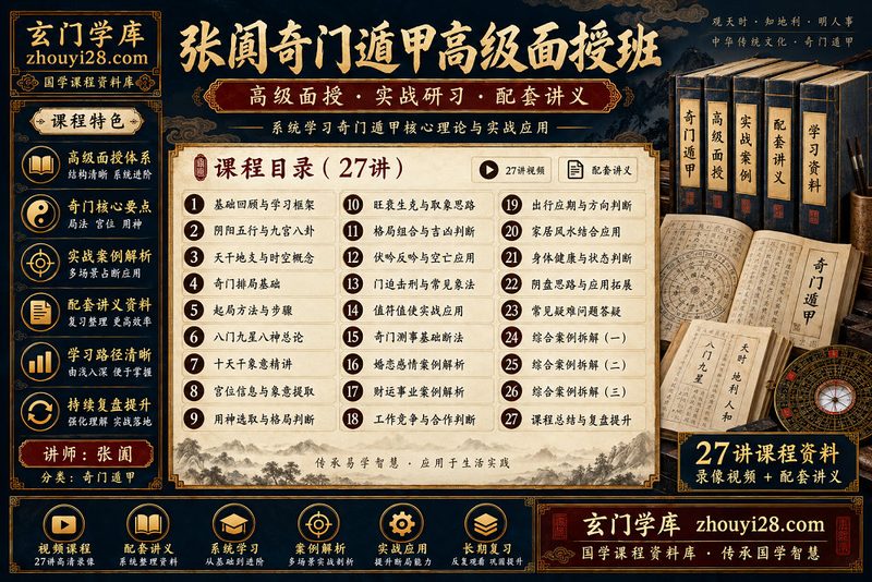 张阗奇门遁甲高级面授班｜预测研习·实战进阶 27讲视频+讲义-玄门学库