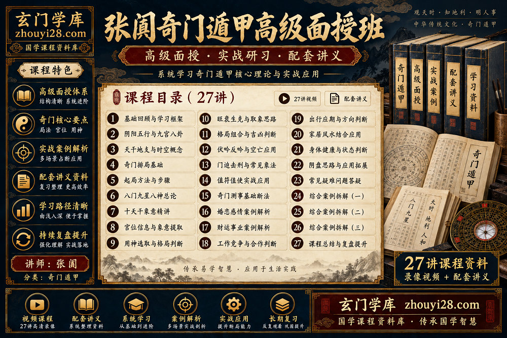 图片[1]-张阗奇门遁甲高级面授班｜预测研习·实战进阶 27讲视频+讲义-玄门学库