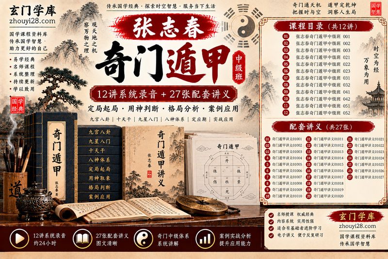 张志春奇门遁甲中级系统课程|定局起局·用神判断·案例应用 12讲录音+讲义-玄门学库