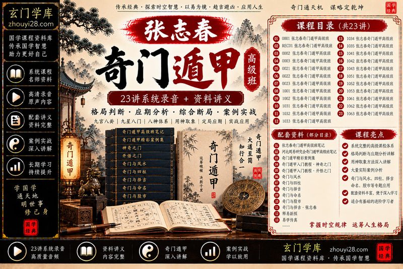 张志春奇门遁甲高级系统课程|格局判断·应期分析·案例实战 23讲录音+资料讲义-玄门学库