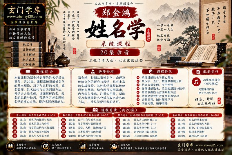 郑金鸿《姓名学》系统课程|姓名结构·五行数理·取名改名·实战分析 20集录音-玄门学库