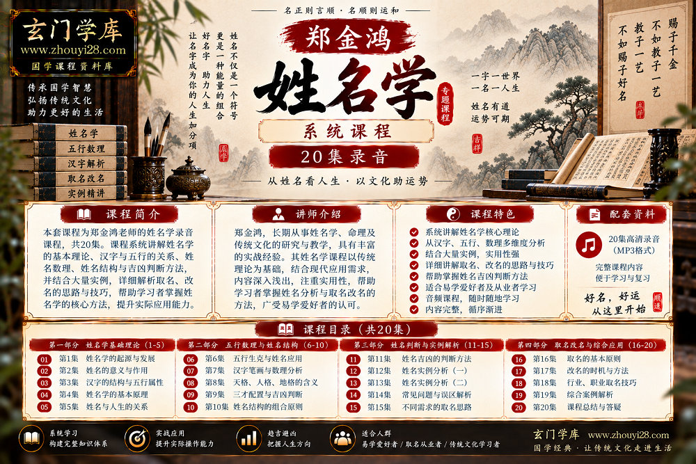图片[1]-郑金鸿《姓名学》系统课程｜姓名结构·五行数理·取名改名·实战分析 20集录音-玄门学库