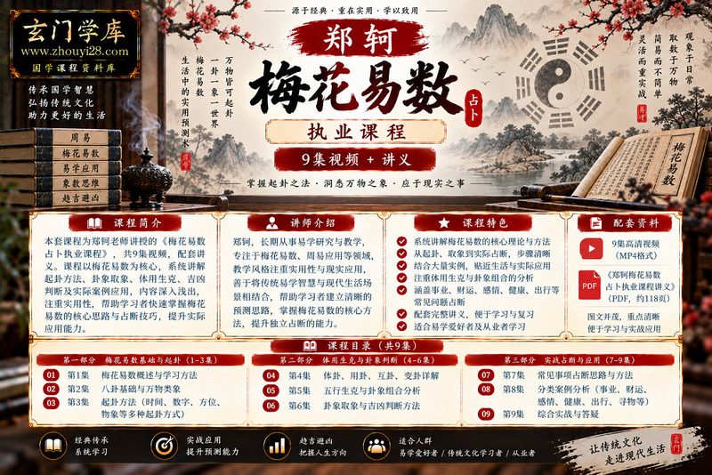 郑轲《梅花易数占卜执业课程》|起卦取象·体用生克·吉凶判断·实战占断 9集视频+讲义-玄门学库