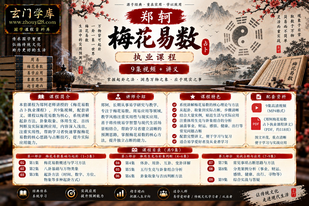 图片[1]-郑轲《梅花易数占卜执业课程》｜起卦取象·体用生克·吉凶判断·实战占断 9集视频+讲义-玄门学库