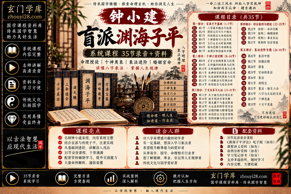 图片[1]-钟小建《盲派渊海子平》系统课程｜命理授徒·十神类象·象法进阶·婚姻官命 35节录音+资料-玄门学库