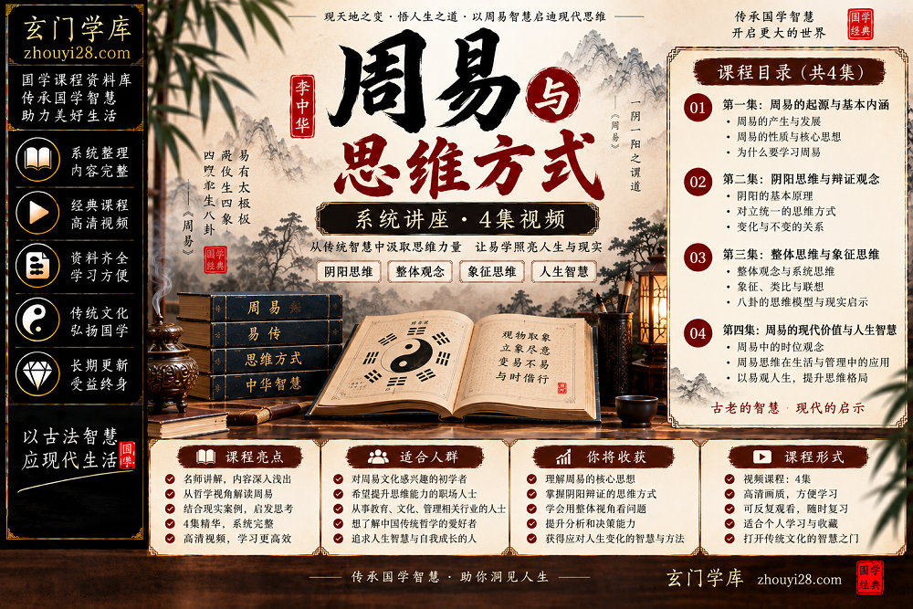 图片[1]-李中华《周易与思维方式》系统讲座｜阴阳辩证·整体思维·象征思维·人生智慧 4集视频-玄门学库
