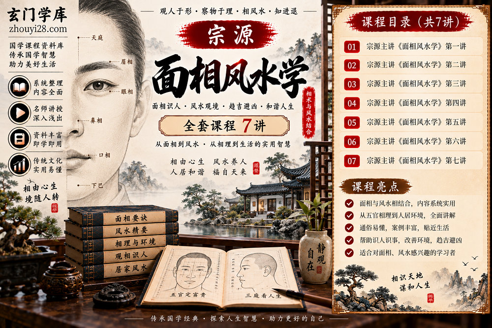 图片[1]-宗源面相风水学课程｜面相识人·气色判断·环境风水·综合应用 7讲-玄门学库