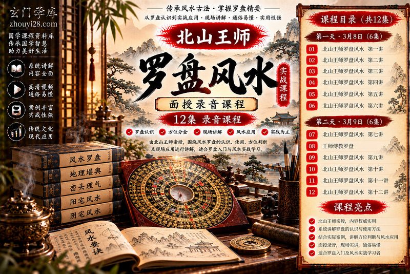 北山王师《罗盘风水实战》面授录音课程|罗盘认识·方位分金·现场讲解·风水应用 12集录音-玄门学库
