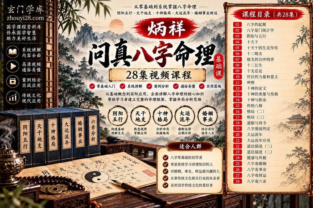 图片[1]-炳祥《问真八字命理基础课》系统课程｜阴阳五行·天干地支·十神格局·大运流年·婚姻事业财运 28集视频-玄门学库