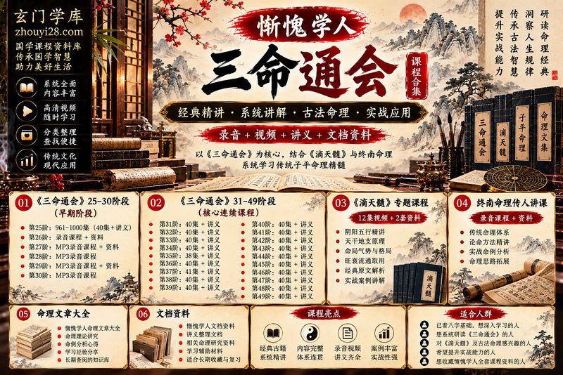 惭愧学人《三命通会·滴天髓·终南命理》系统课程合集|三命通会25—49阶·古法命理·经典精讲·讲义文档资料-玄门学库
