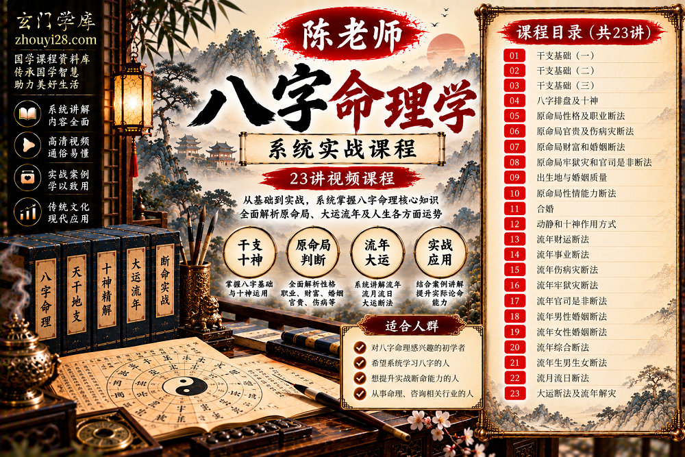 图片[1]-陈老师《八字命理学》系统实战课程｜干支十神·原命局判断·婚姻财富·事业财运·大运流年 23讲视频-玄门学库