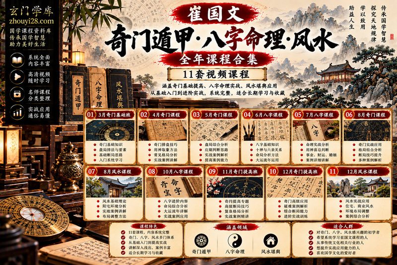 崔国文《奇门遁甲·八字命理·风水》全年课程合集|奇门基础提高·八字实战·风水应用 11套视频课程-玄门学库