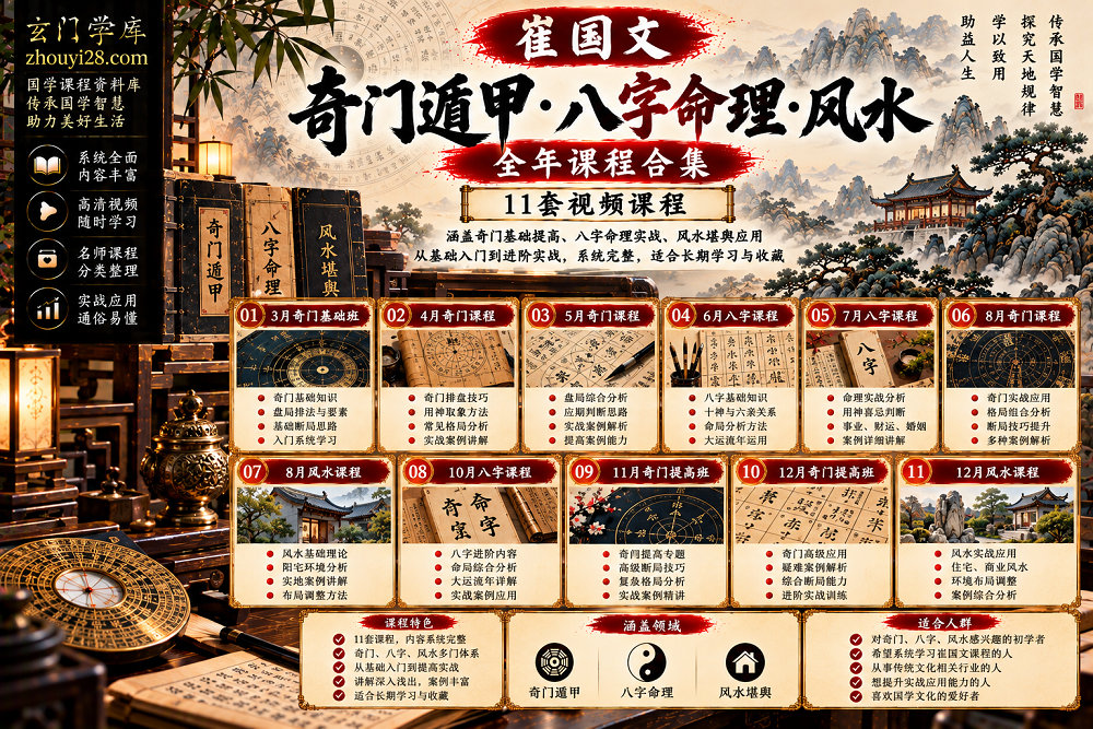图片[1]-崔国文《奇门遁甲·八字命理·风水》全年课程合集｜奇门基础提高·八字实战·风水应用 11套视频课程-玄门学库