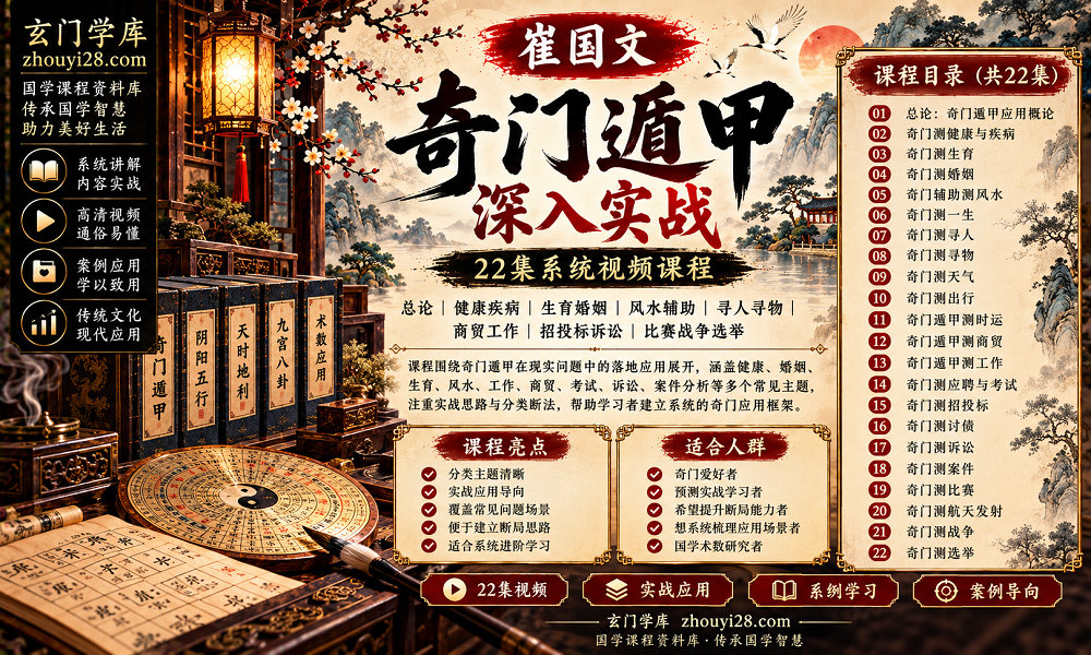 图片[1]-崔国文《奇门遁甲深入实战》系统课程｜婚姻事业·商贸诉讼·寻人寻物·考试竞赛·风水时运 22集视频-玄门学库