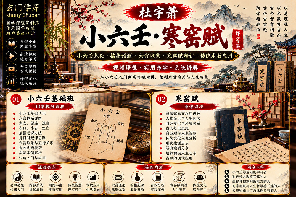 图片[1]-杜宇萧《小六壬·寒窑赋》课程合集｜小六壬基础·掐指预测·六宫取象·寒窑赋精讲·传统术数应用-玄门学库