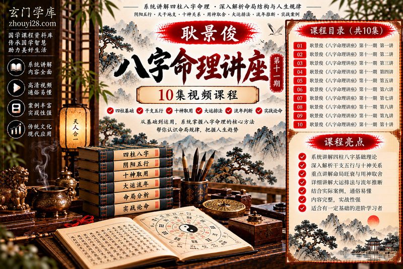 耿景俊《八字命理讲座》第十一期|四柱命局·干支五行·大运排法·流年判断·实战论命 10集视频-玄门学库