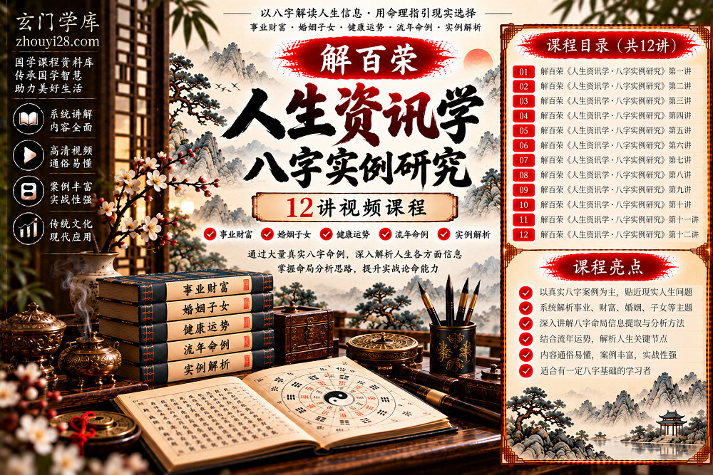 图片[1]-解百荣《人生资讯学·八字实例研究》系统课程｜事业财富·婚姻子女·健康运势·流年命例 12讲视频-玄门学库