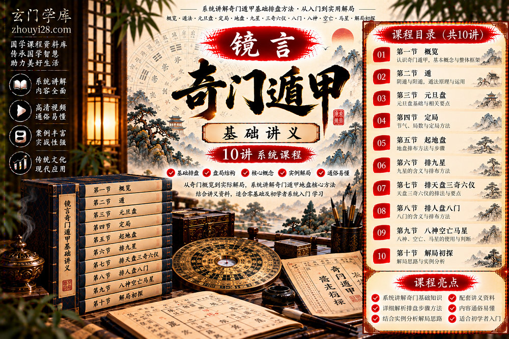 图片[1]-镜言《奇门遁甲基础讲义》系统课程｜元旦盘·定局·地盘九星·天盘三奇六仪·八门八神·解局初探 10讲-玄门学库