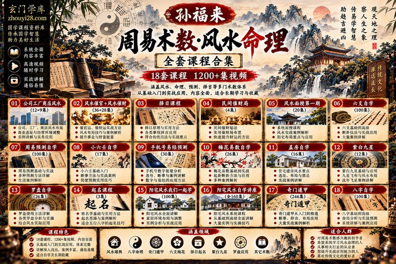 孙福来周易术数大全套｜风水·奇门·八字·六爻·梅花·小六壬·择日·罗盘·起名·九星 18套课程合集-玄门学库
