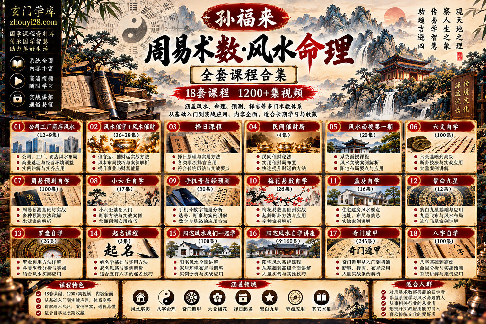 图片[1]-孙福来周易术数大全套｜风水·奇门·八字·六爻·梅花·小六壬·择日·罗盘·起名·九星 18套课程合集-玄门学库