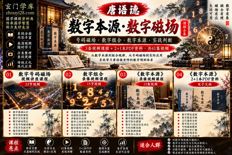 唐语德《数字本源·数字磁场》系统课程合集|号码磁场·数字组合·数字本源·实战判断 视频+PDF资料-玄门学库