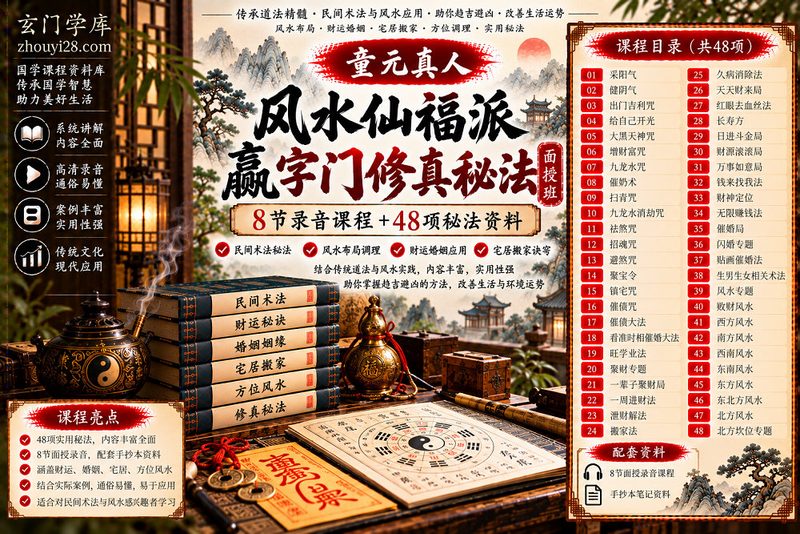 童元真人风水仙福派赢字门修真秘法|48项秘法·风水调理·民间术法 8节录音+笔记-玄门学库