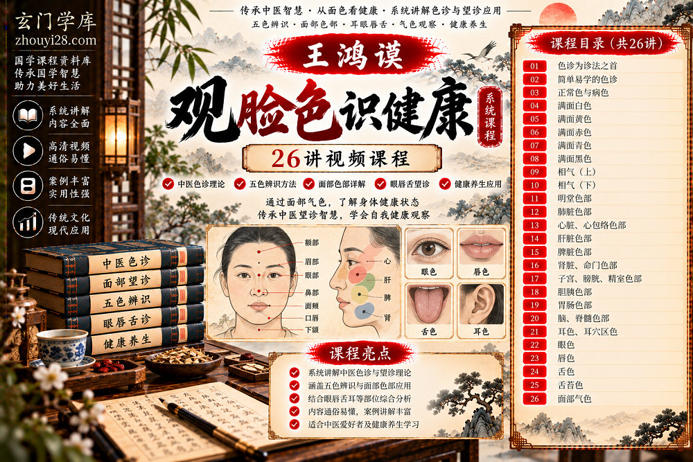 图片[1]-王鸿谟《观脸色识健康》全套课程｜中医色诊·面部气色·五色观察·望诊应用 26讲-玄门学库