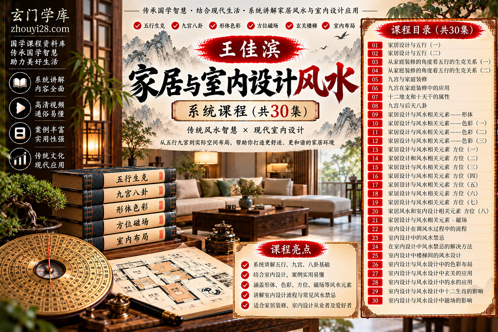 图片[1]-王佳滨《家居与室内设计风水》系统课程｜五行九宫·形体色彩·方位磁场·玄关水法·室内布局 30集视频-玄门学库