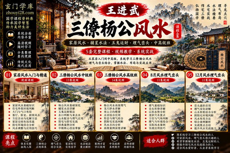 王进武《三僚杨公风水·家居风水》系统课程合集|辅星水法·五鬼运财·理气峦头·中高级班·家居实战-玄门学库