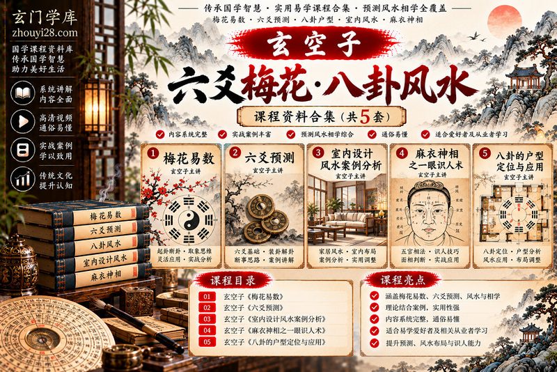 玄空子易学实用课程合集｜六爻梅花·八卦户型·室内风水·麻衣神相 5套资料-玄门学库