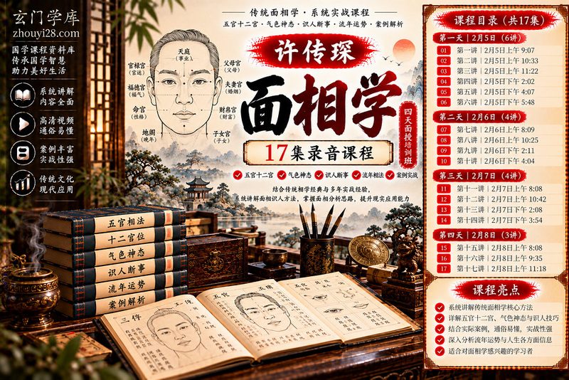 许传琛《面相学》四天面授培训班｜五官十二宫·气色神态·识人断事·流年相法 17集录音-玄门学库