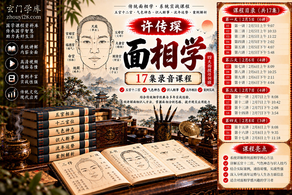 图片[1]-许传琛《面相学》四天面授培训班｜五官十二宫·气色神态·识人断事·流年相法 17集录音-玄门学库