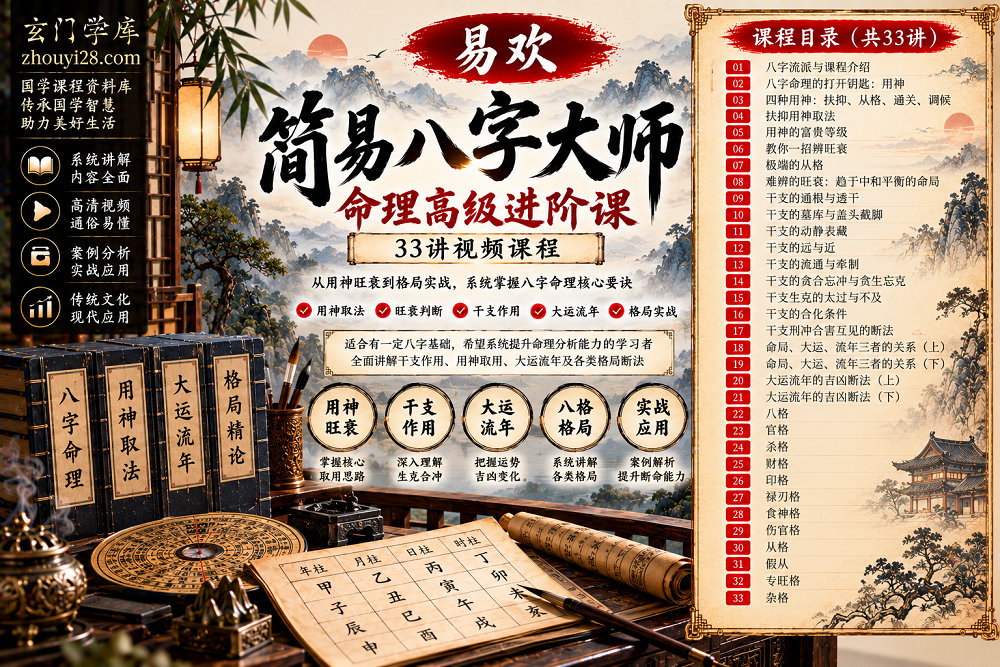 图片[1]-易欢《简易八字大师·命理高级进阶课》｜用神旺衰·干支作用·大运流年·八格从格·格局实战 33讲视频-玄门学库